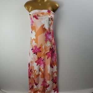 Womens Floral Cottagecore Whimsical Strapless Long Maxi Dress Hollow Back Sz S